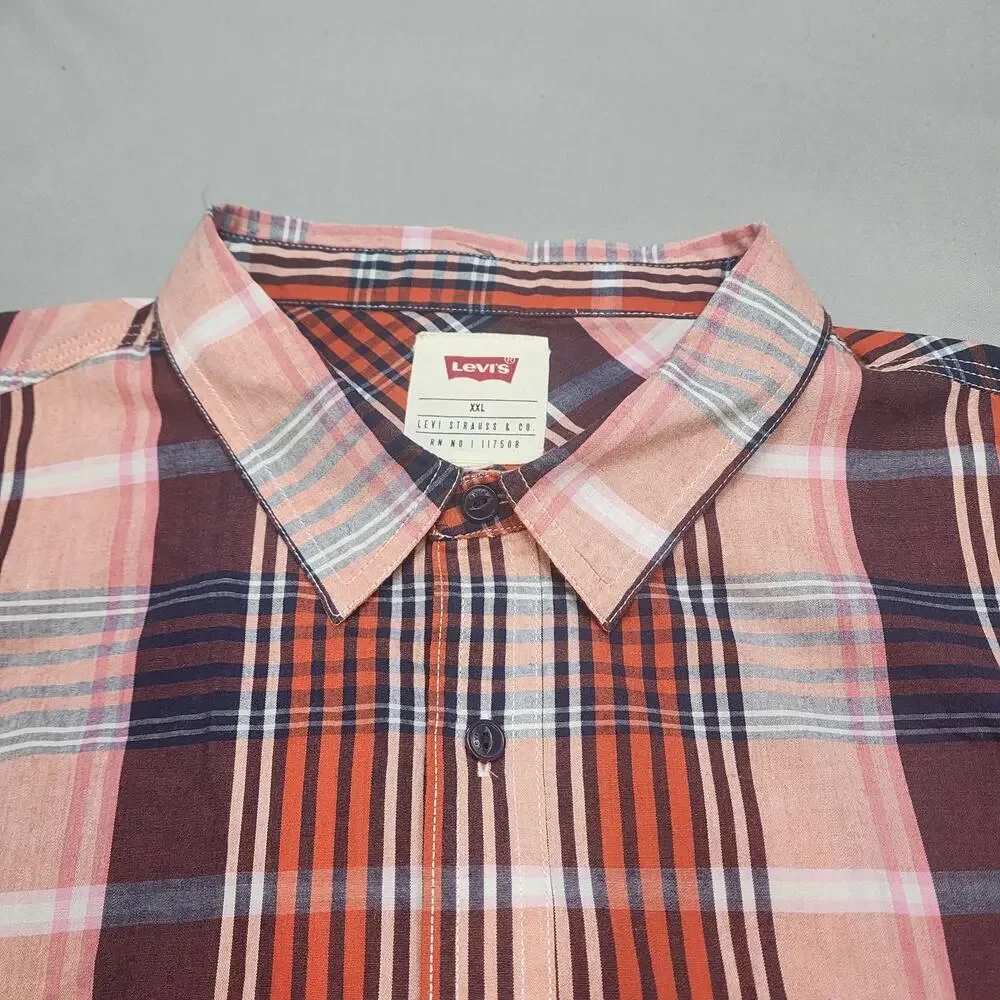 Levi's Men's Casual Button Up Short Sleeve Shirt Orange Plaid‎ Sz 2XL